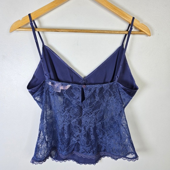 Victorias Secret 100% Silk Satin Lace Camisole Tank Top Navy Blue Size M - Picture 2 of 5